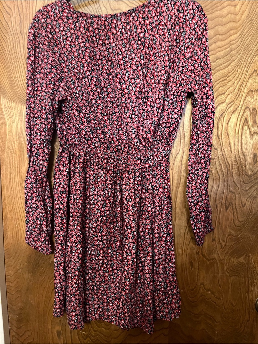 S Loft Long-Sleeve Pink Floral Fit-and-Flare Dress